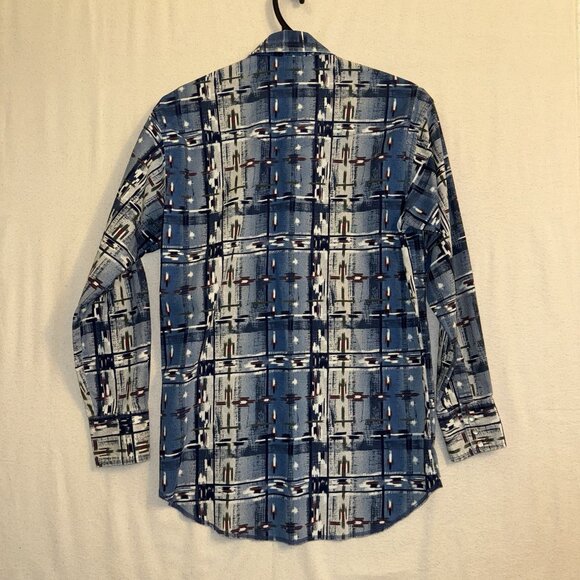 Wrangler Aztec Western Shirt Vintage Cowboy Tribal Men's Medium Pearl Snap - Picture 6 of 8